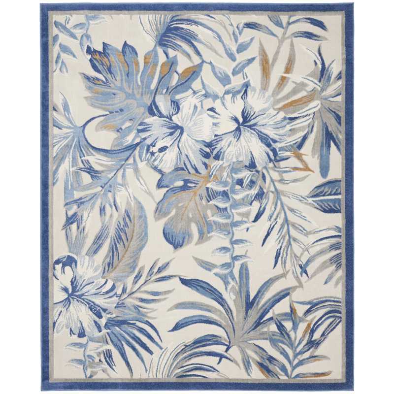 Tapis bleu / crème / beige Mabella, Rectangle 7 pi 10 po x 9 pi 10 po