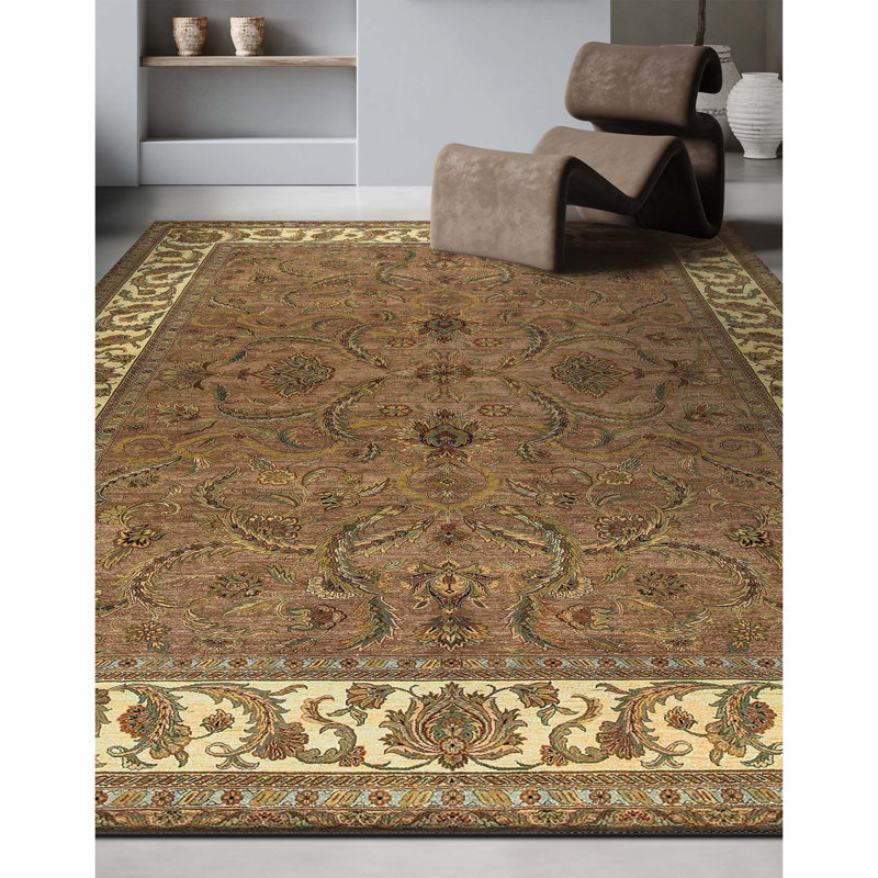 Tapis brun et doré de haute qualité noué à la main