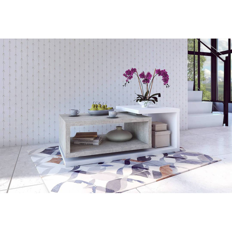 Behensky Coffee Table with Storage, Concrete Grey/Matte White