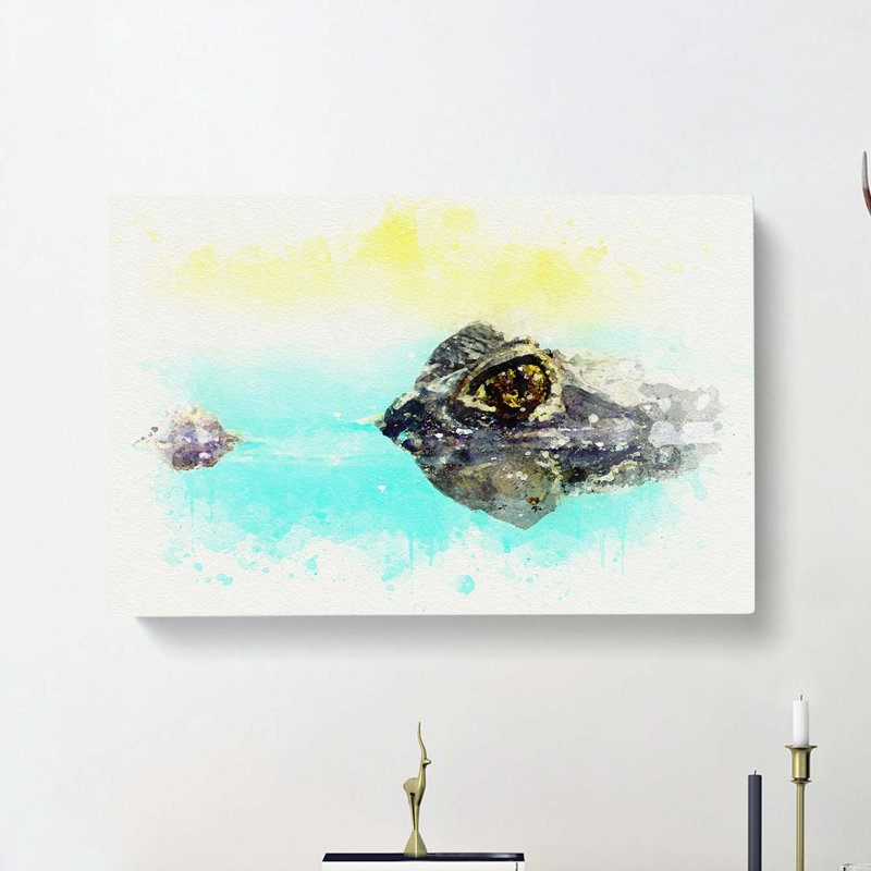 Peering Crocodile In Abstract - Wrapped Canvas, 50cm H x 76cm W x 3cm D