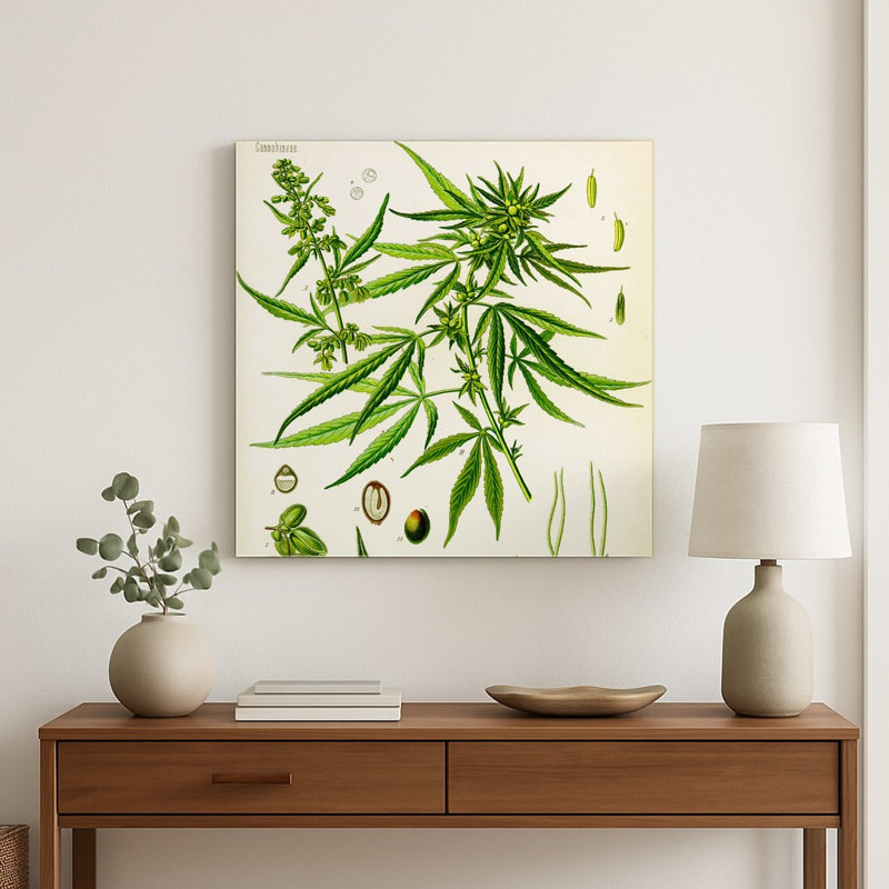 Cannabis sativa L. (1887) — Décoration murale carrée en métal, H 8 po x l 8 po