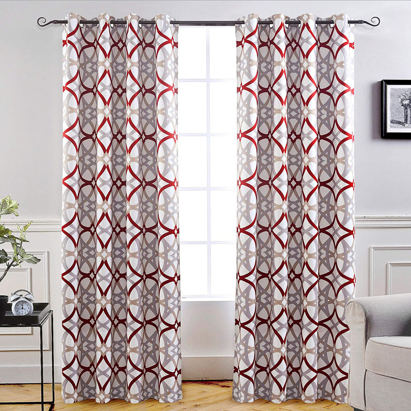 Rideaux occultant géométrique Hamble, Rouge / Gris, L 52 po x L 120 po