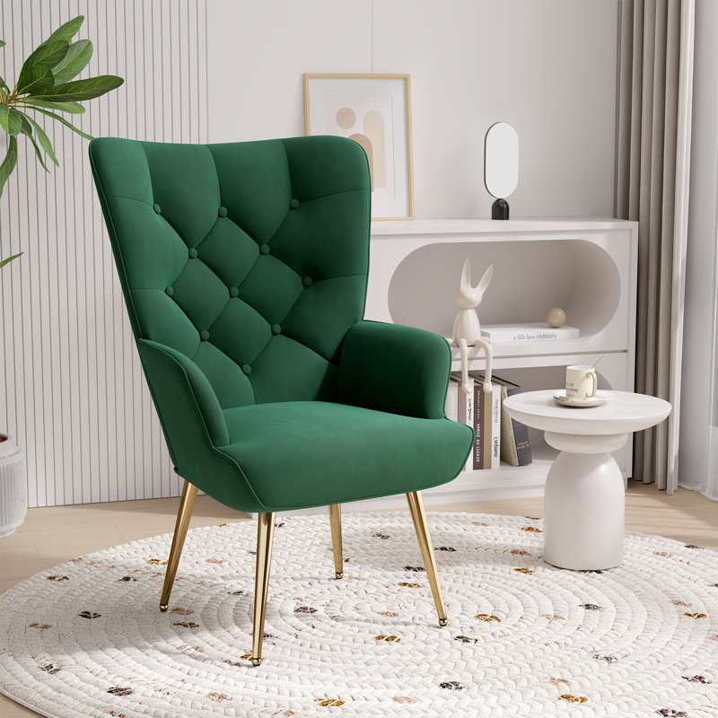 Bastoam 50Cm Wide Tufted Velvet Wingback Chair, Green-Single