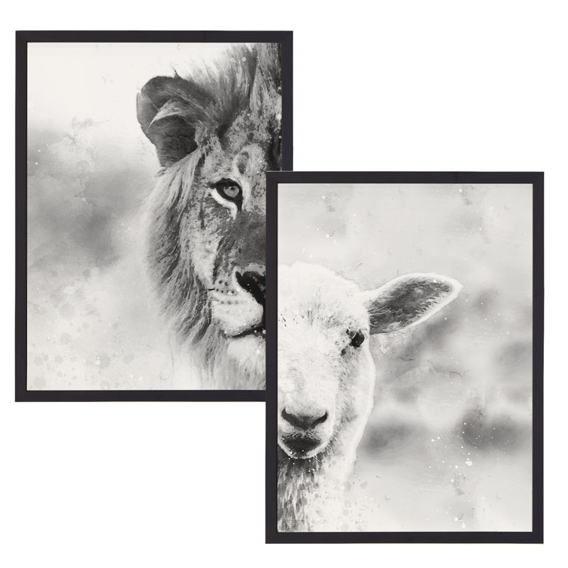 Black And White Lion Lamb Framed