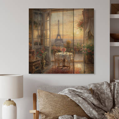 Beautiful Eiffel Tower in Paris II - City Paris Print on Natural Pine Wood