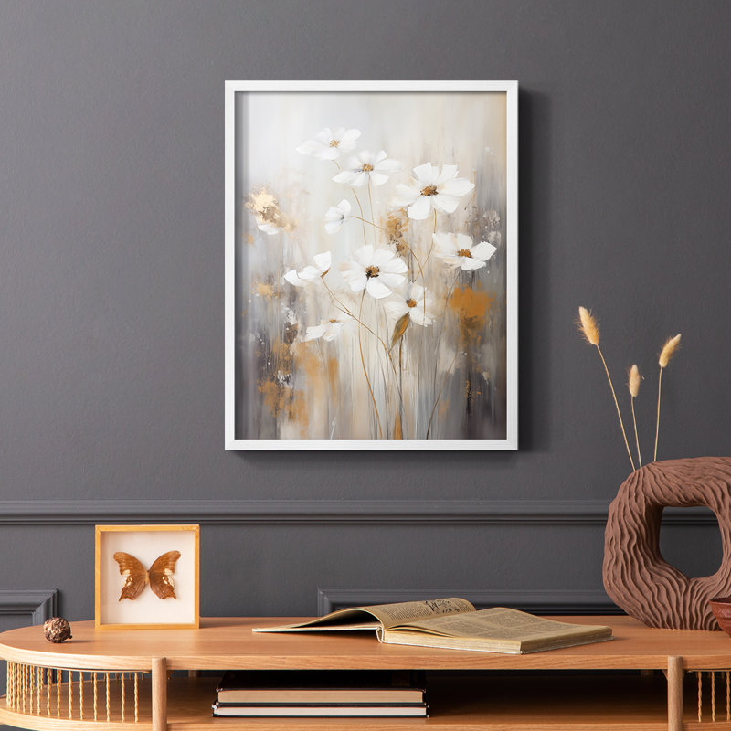 FLORAL Series CCCCXIV - Impression encadrée de qualité supérieure - Prêt à accrocher - Aucun clou requis, Blanc