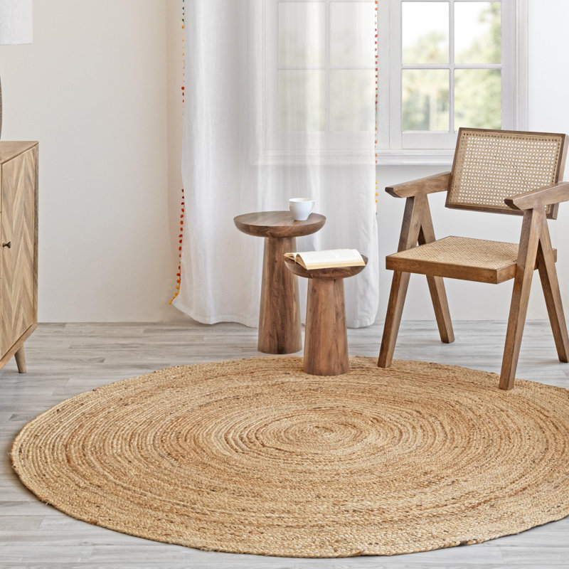 Tapis tissé à la main rond en jute tissé à la main 3 pi, Rond 72 po x 60 po