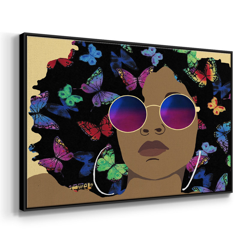 «Butterfly Diva I», peinture sur toile encadrée, H 27 po x l 41 po x P 2 po, Cadre noir