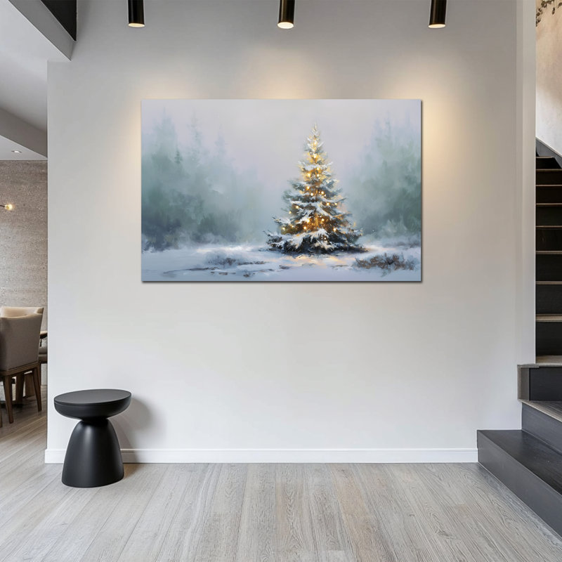 Art mural sur toile grand arbre d'hiver - décoration murale de photos de Noël, peintures de Noël rétro pour le salon, impressions murales de vacances encadrées, œuvre d'art sur toile encadrée de pin, 36 po x 48 po
