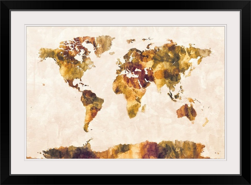 «Carte du monde» par Francy, impression, Cadre noir, H 20 po x l 26 po x P 1 po