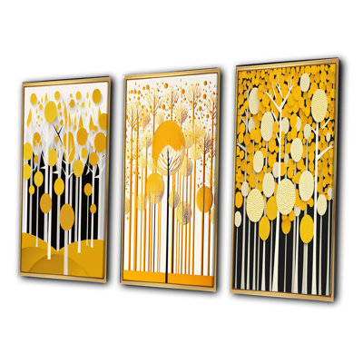 " Abstract Yellow Forest Minimal Art " 3 - Pieces