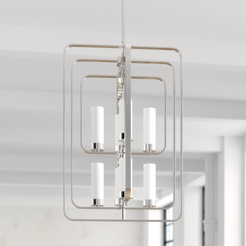 Lustre carré / rectangulaire à 8 lumières Iniguez, Chrome