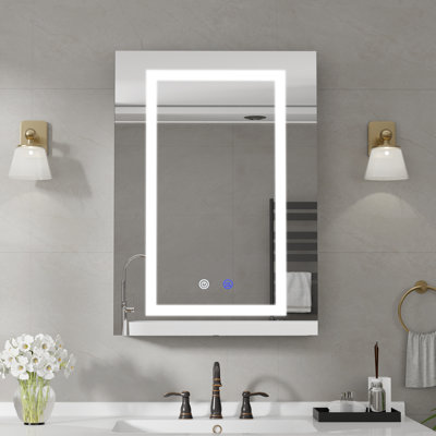 Armoire à pharmacie intelligente avec miroir 20 po x 26 po avec support encastré ou en surface, anti-buée et douille incluse