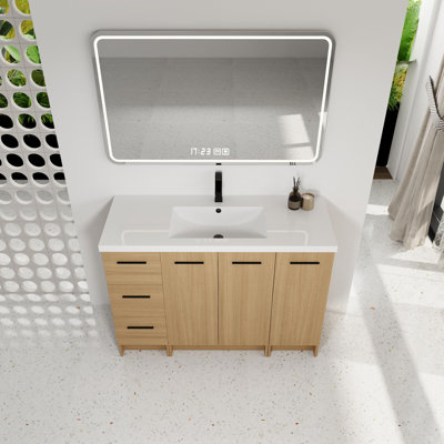 Meuble-lavabo 48 po avec lavabo en résine, 2 tiroirs et armoire modulaire à trois portes (deux portes + une porte)