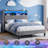 Upholstered Platform Bed With Storage Headboard, Led Lights & Charging Station-2128122663-2128122648