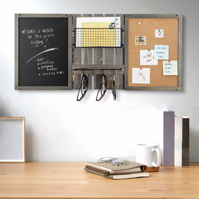 Wall Mail Organiser with Key Hooks and Chalkboard