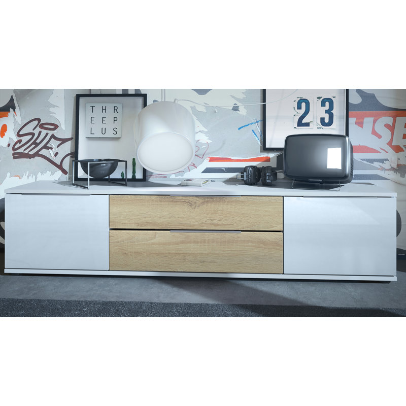 Austynn Unfinished TV Stand for TVs up to 65", White/Rough Sawn Oak