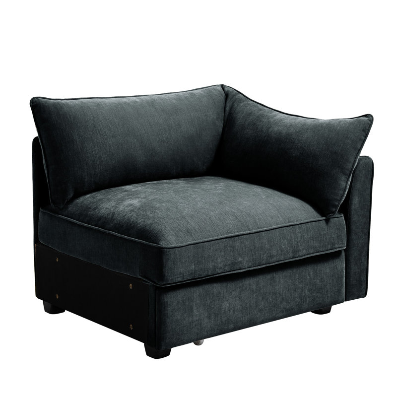1 - Chenille gris, velours, accoudoir intégré, rangement escamotable, siège en velours caché en forme de croissant, chenille, tiroirs de rangement, accoudoir