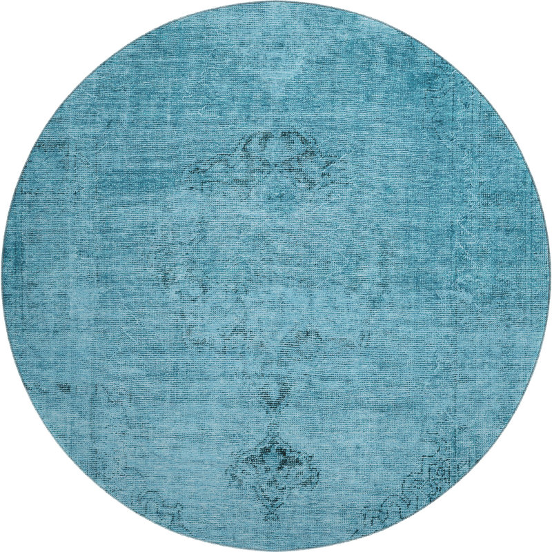 Premium Machine Washable Kiyondrea Blue Rug, Round 8'