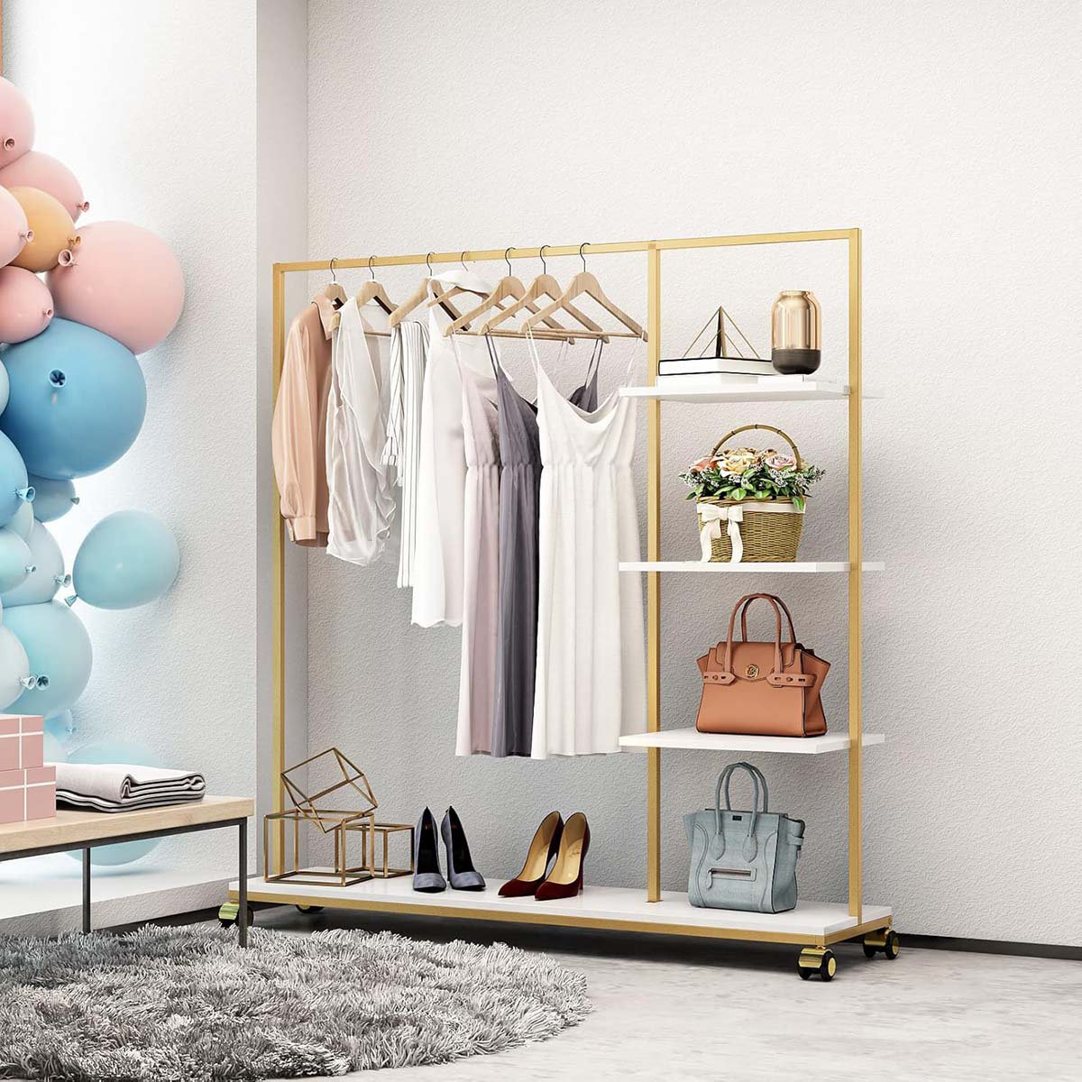 Everly Quinn Metal Gold Clothing Rack For Boutique Use, Heavy Duty ...