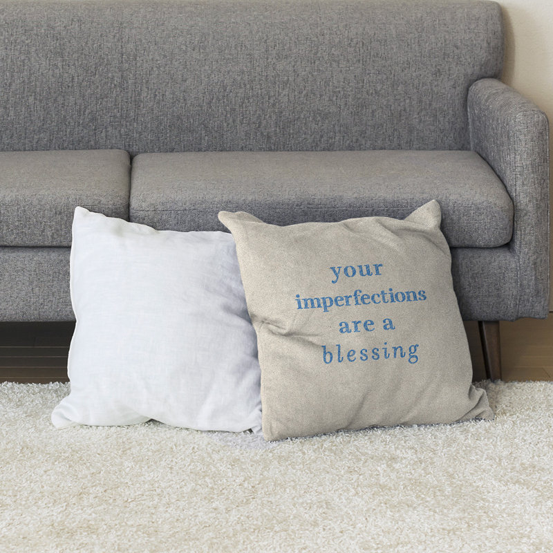 Coussin de sol, 40 po x 40 po, Blanc / Bleu