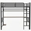 Structure de lit mezzanine pleine grandeur en métal avec bureau, tablette de rangement, éclairage à DEL et garde-corps de sécurité