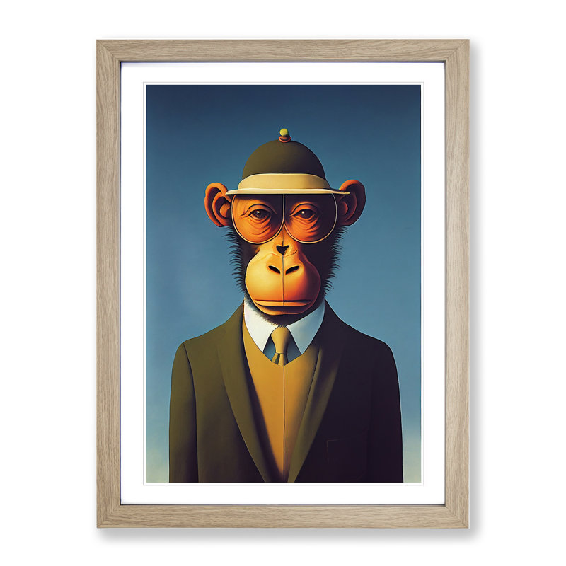 Mr Monkey - Framed Print, 64cm H x 46cm W x 2cm D, Oak