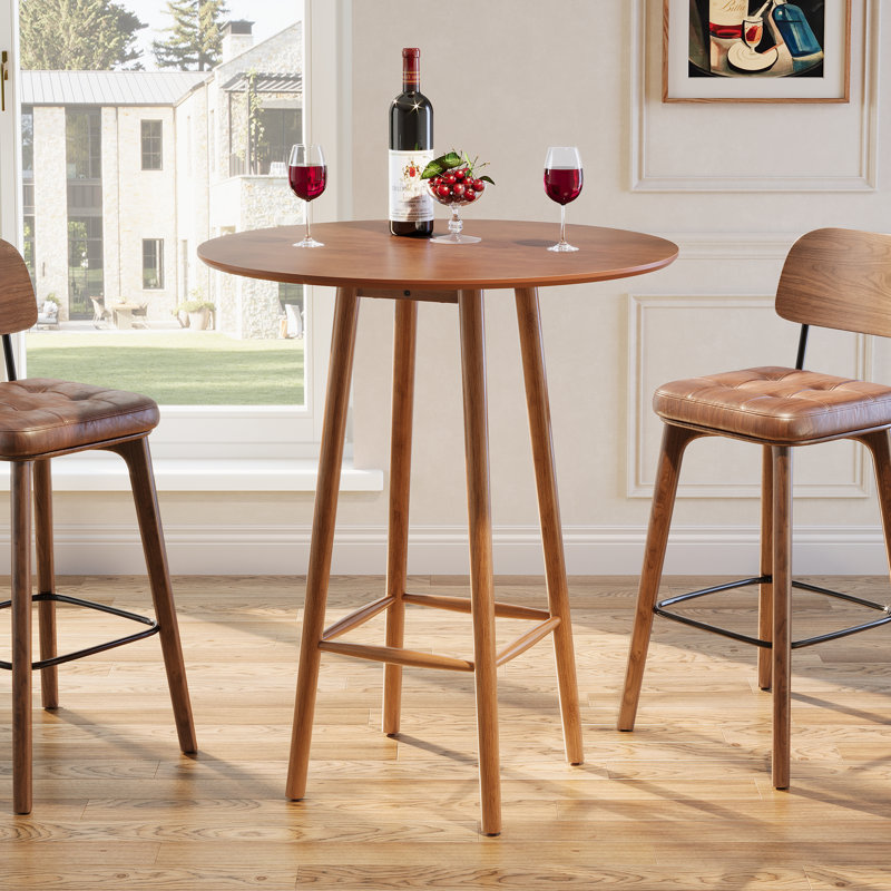 39.37" Round Bar Table, Solid Wood Bistro Table With Sturdy Frame