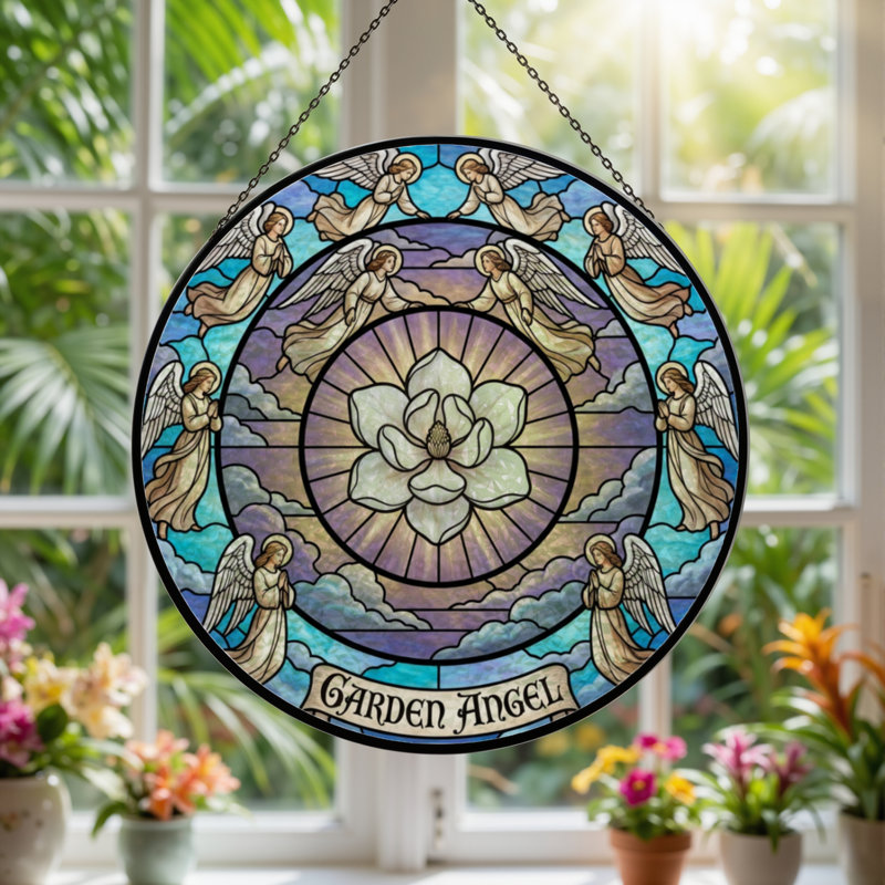 Panneau de vitrail 12 "H Garden Angel, H 12 po x l 12 po