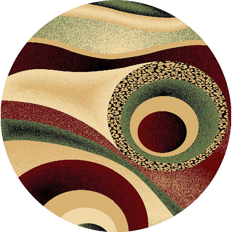 Tapis abstrait Mccampbell, Rond 6 pi 6 po, Bourgogne / vert / beige