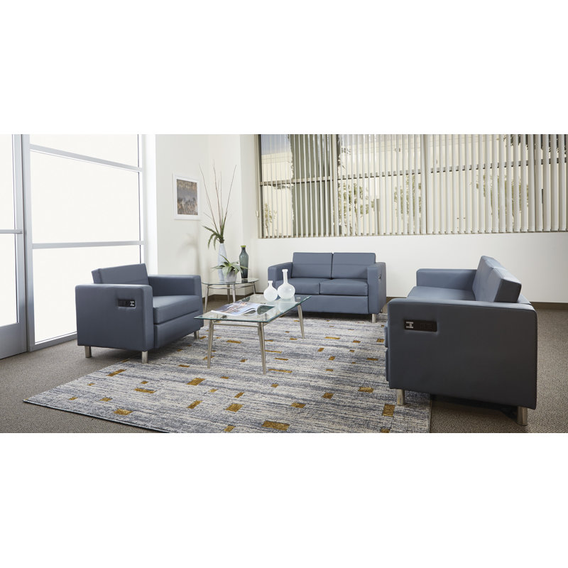 Procter 50.75'' Faux Leather Loveseat, Blue Faux Leather
