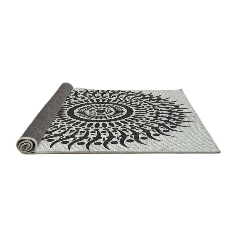 Laine tissée à la main et polyester gris/noir Tapis décoratif, Rond 5 pi