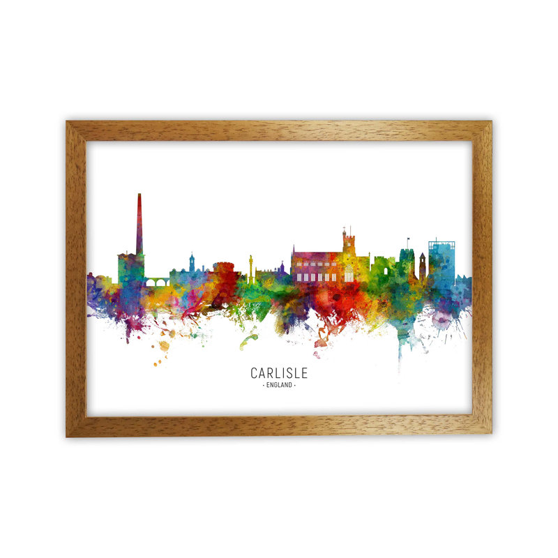 Carlisle England Skyline by Michael Tompsett - Print, Brown Framed, 25cm H x 34cm W x 3cm D