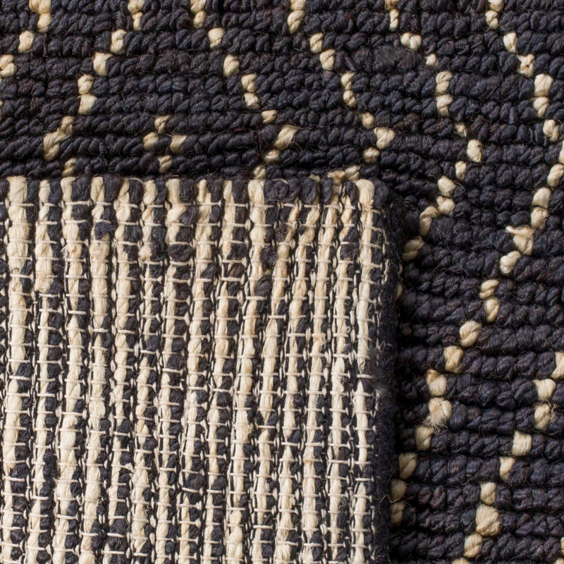 Wilmore Hand Woven Jute/Cotton Geometric Rug in Black, Rectangle 3' x 5'