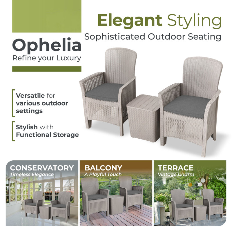 Marjo Plastic 3-Person Seating Group with Cushions, Gray