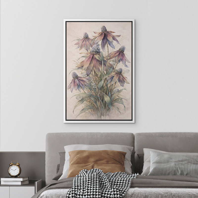 «Pastel Coneflower Botanical Garden Floral Decor», reproduction d'art sur toile encadrée, H 24 po x l 16 po x P 1,5 po, Blanc