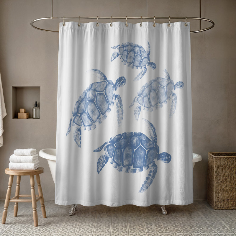 Haraway 74" H x 71" W Sea Turtle Machine Washable Shower Curtain, Blue