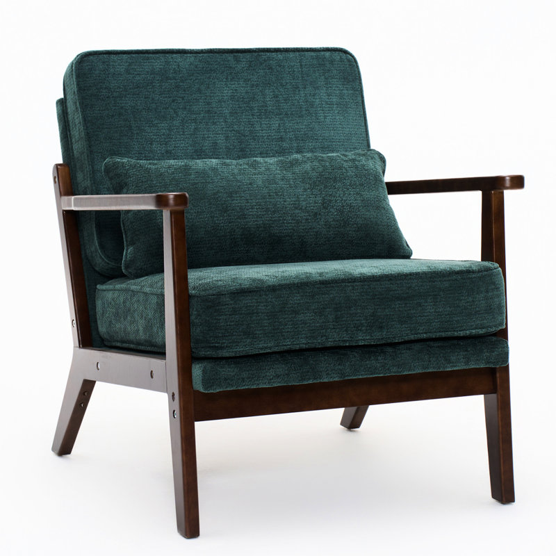 Fauteuil de style Mid-Century avec coussin en tissu, bois droit et coussin lombaire, pour plus de confort dans le salon