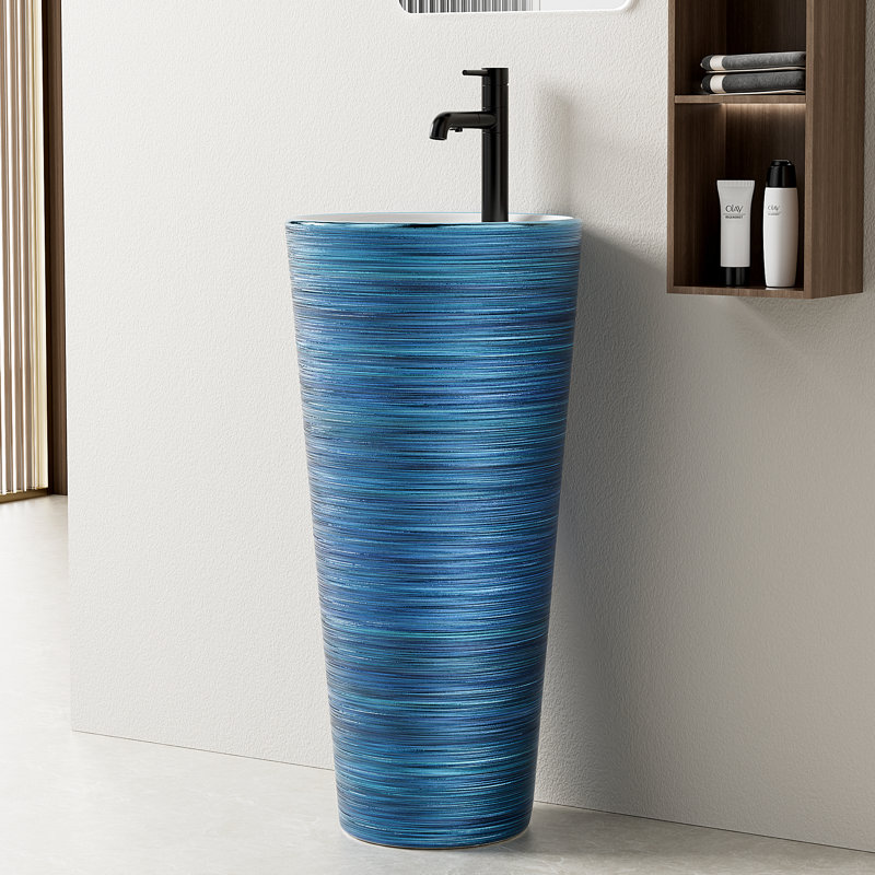 Lavabo de salle de bain 33 po., Bleu brossé