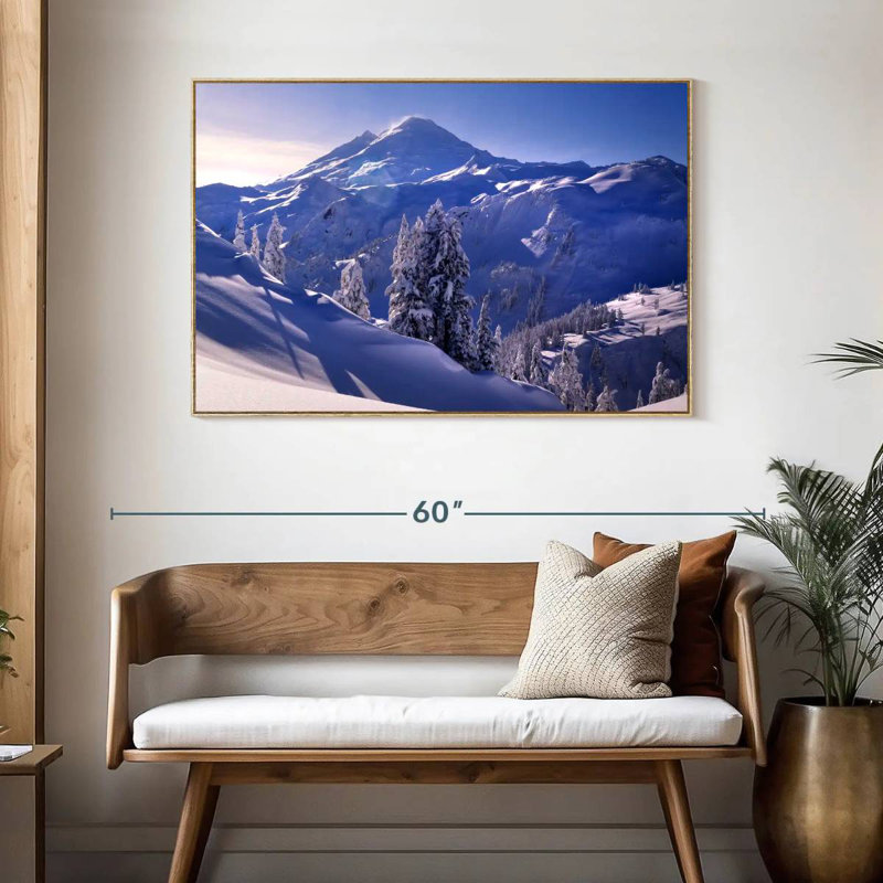 Soleil d'hiver du mont Baker, Cadre flottant en bois naturel, 46 po x 31 po