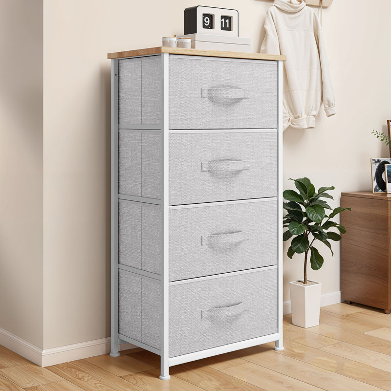 45cm W 4 - Drawer Chest of Drawers, Light Grey/White/Wood