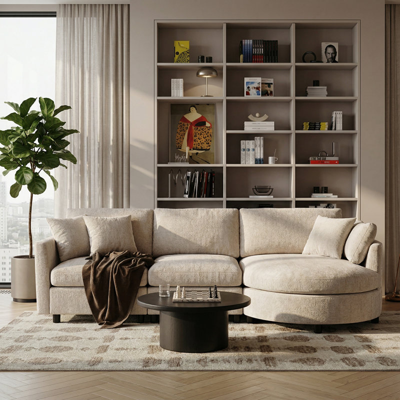 Canapé modulaire 3 pièces avec méridienne incurvée 3 pièces 107,8 po Chenille