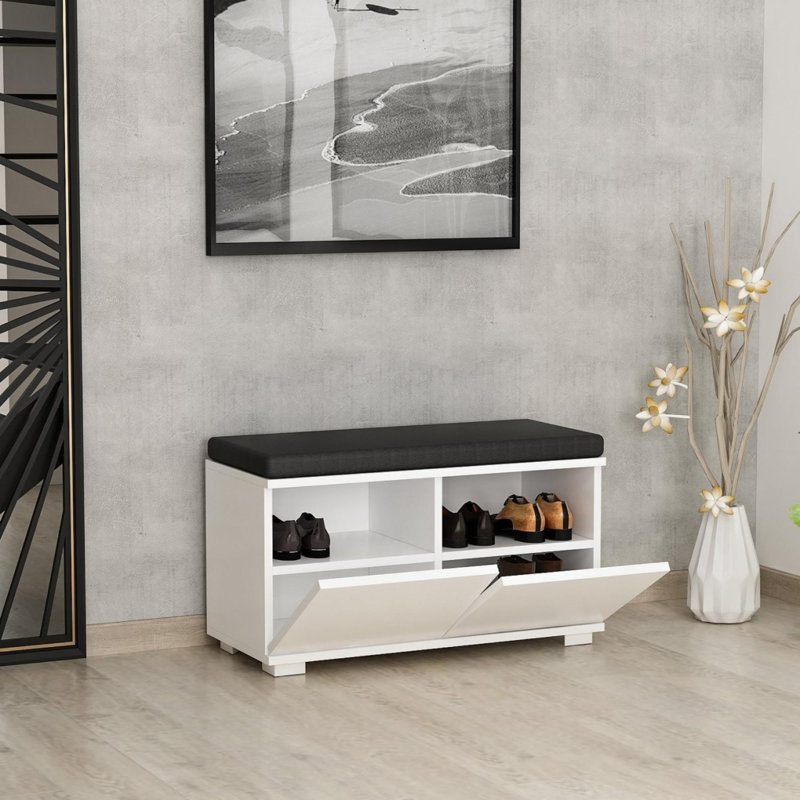Armoire à chaussures moderne blanche de 31,5 po x 16,5 po x 13,8 po | 100% panneau de particules enduit de mélamine, épaisseur: 0,7 pouce | Solution de rangement élégante pour le vestibule, le couloir et le placard, design durable et élégant