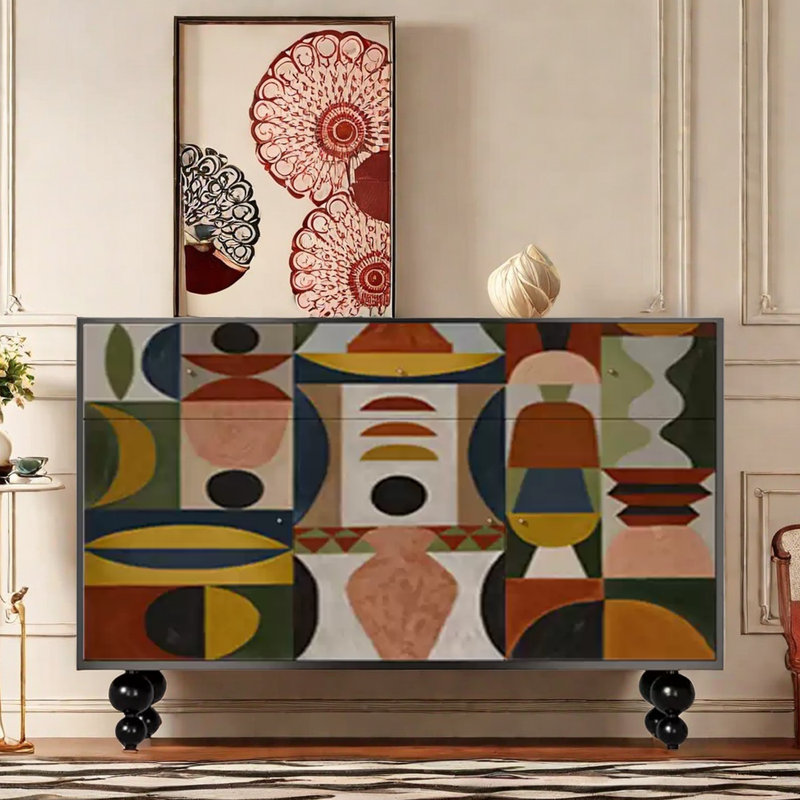 Armoire moderne pour vestibule et buffet, Noir / multicolore