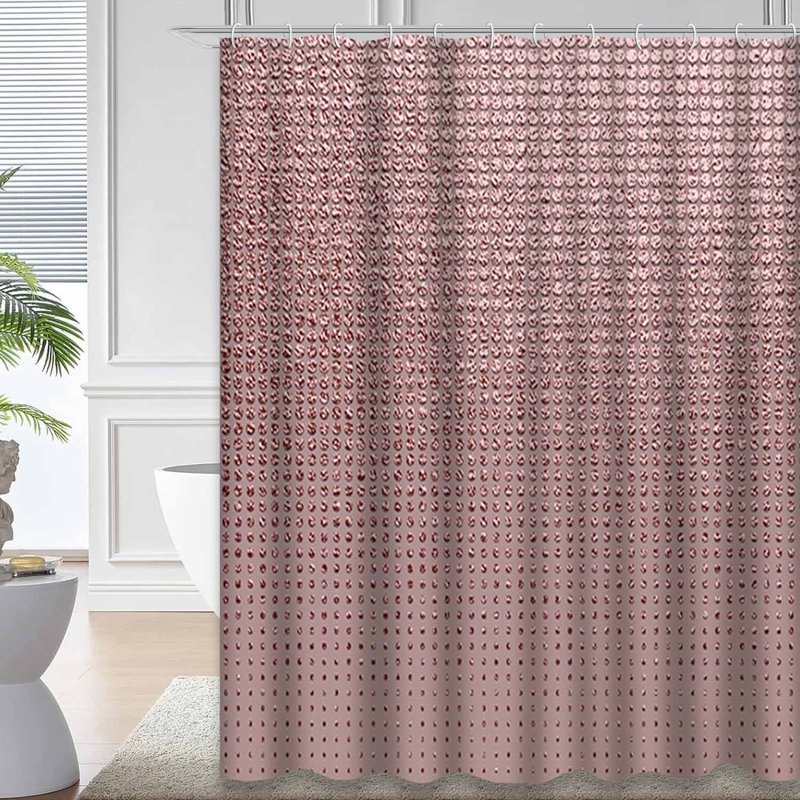 Rideau de douche rose brillant à quartz rose avec 12 crochets, L 72 po x l 72 po