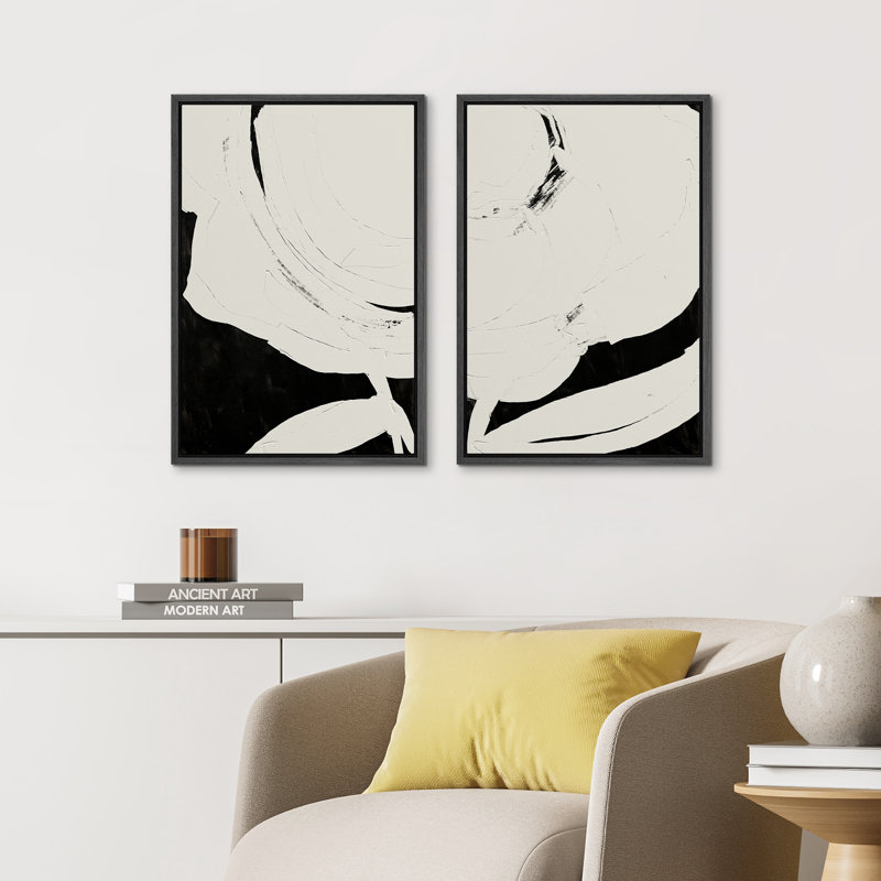 BAW noir et blanc, peinture, impression abstraite, décor, art minimaliste, impression géométrique sur toile, 2 pièces, Noir