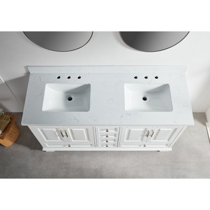 Meuble-lavabo double 60 po avec pierre artificielle