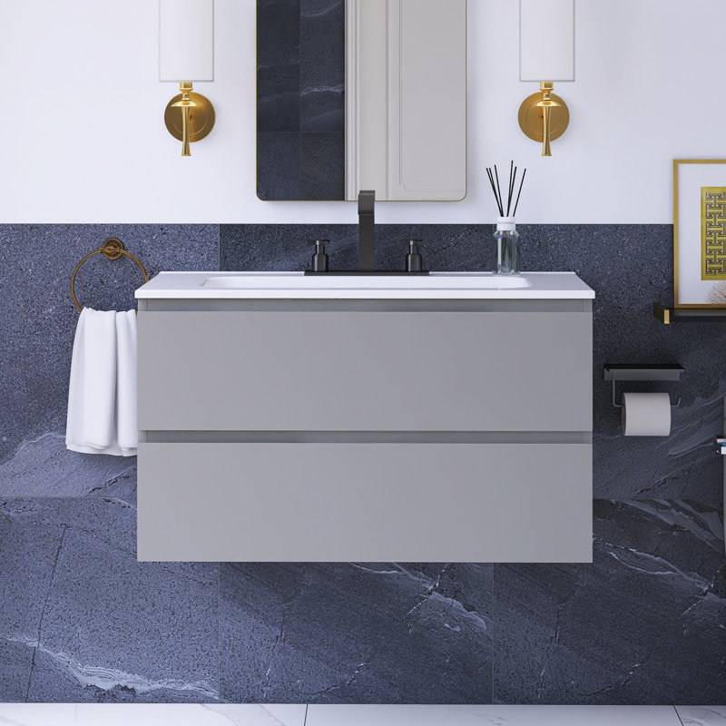 36 po Meuble-lavabo mural à simple cuve W, Gris