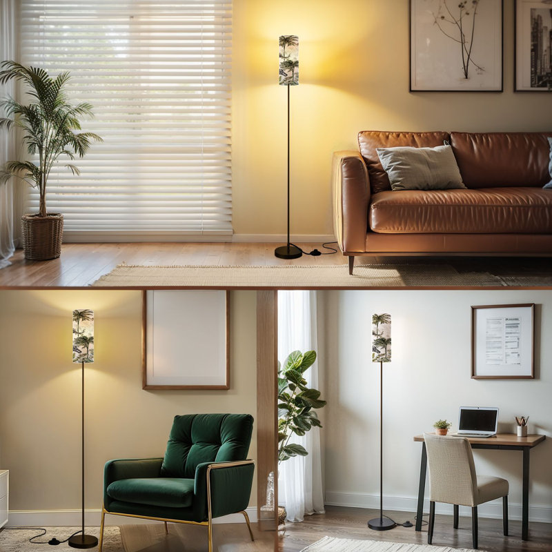  68.5" Standing Floor Lamp Beautiful tropical vintage hawaiian palm Dimmable Metal Pole Lamp with Linen Lampshade LED Bulb Included