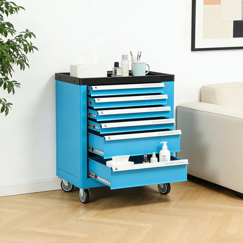 6-Drawer Rolling Tool Chest With Lock, Tool Box Storage Cabinet Organizer With Wheels and Tools Tray